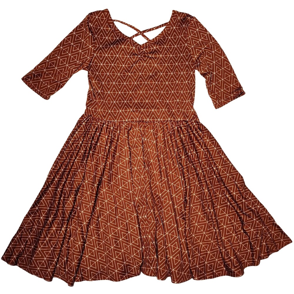 Dot Dot Smile Girls 7 Fall Brown‎ Diamond 70's Ballerina Twirl Dress Geometric